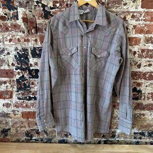 VTG Western Frontier Shirt Mens Large Tall Long Sleeve Southwestern Tan Plaid